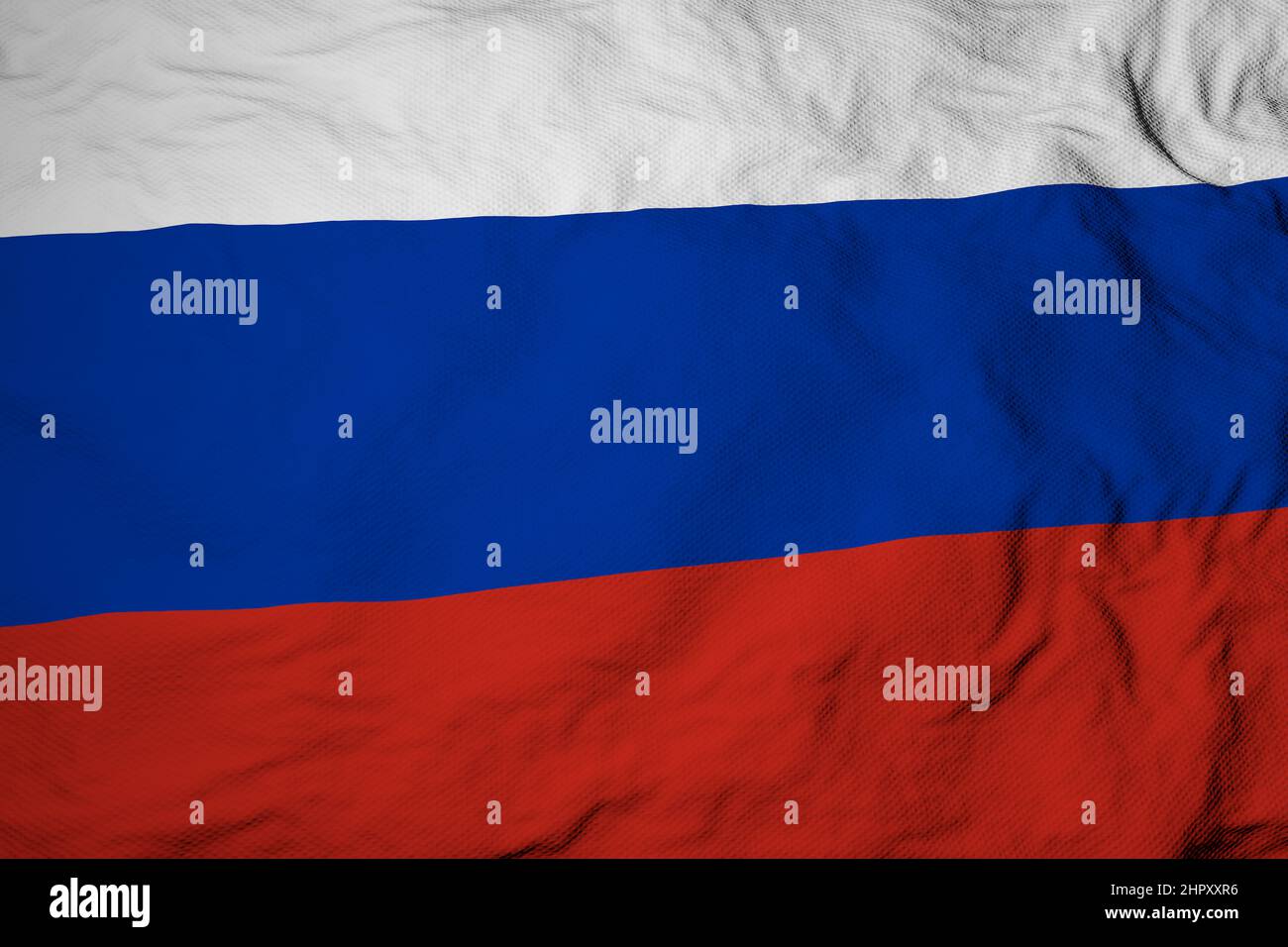 Nahaufnahme einer winkenden russischen Flagge in 3D-Rendering. Stockfoto