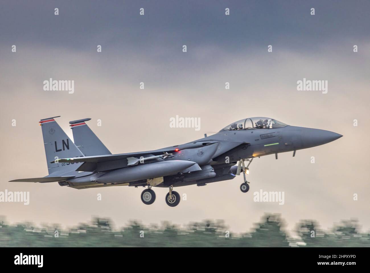 US F15 Eagle landet bei RAF Lakenheath 2022 Stockfoto