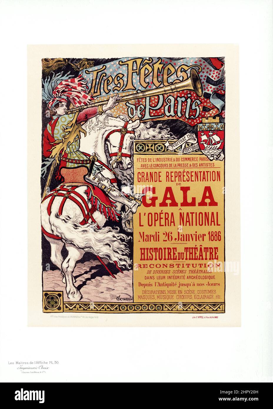 Maitres de l'affiche Band 2 - Platte 50 - Eugene Grasse - Grande Representation de Gala L'Opera National. Tres Fetes de Paris. 1886. Stockfoto