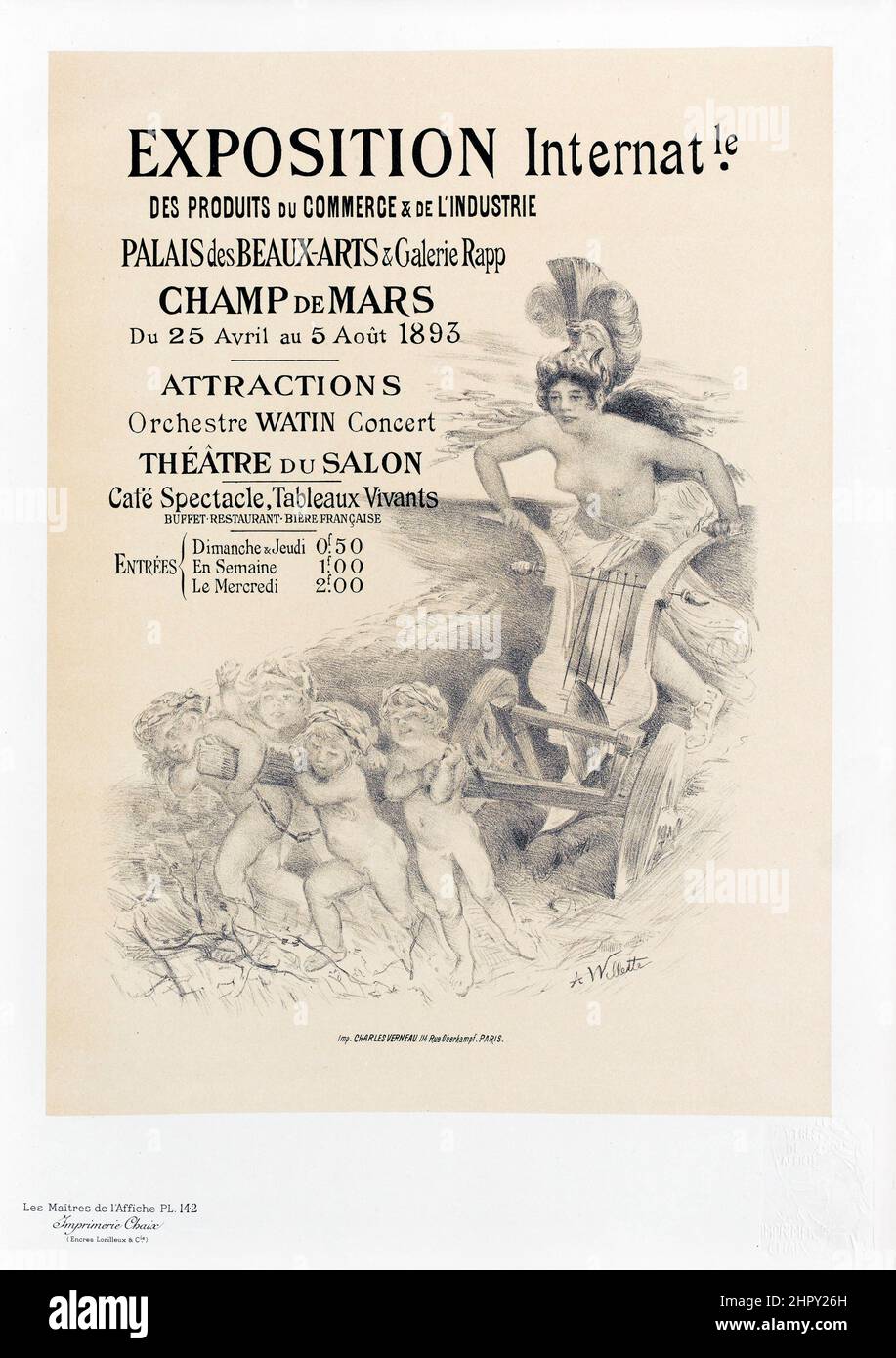 Maitres de l'affiche Band 3 - Platte 142 - Adolphe Willette - Exposition Internat. CHAMP de Mars 1893. Zeichnung. Stockfoto