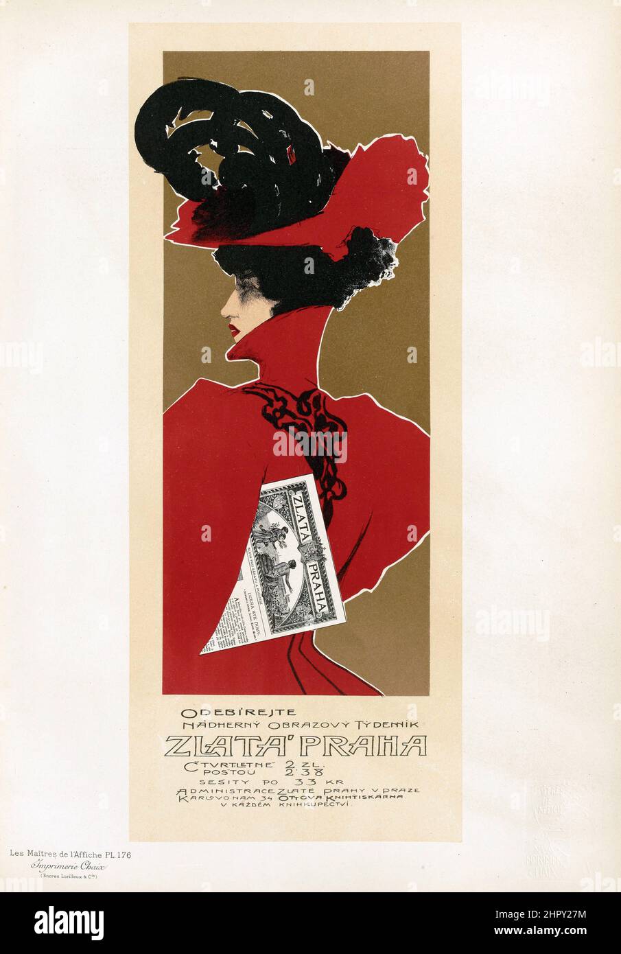 Maitres de l'affiche Vol 4 - Platte 176 - Anonymer Künstler. Zlata Praha. Frau in Rot. 1895. Stockfoto