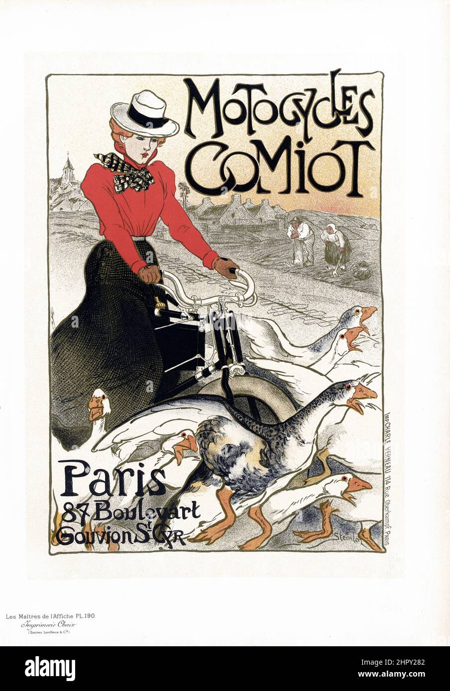 Maitres de l'affiche V 4 - Plate 190 - Steinlen - Motorräder Comiot, Paris, 1899 Stockfoto