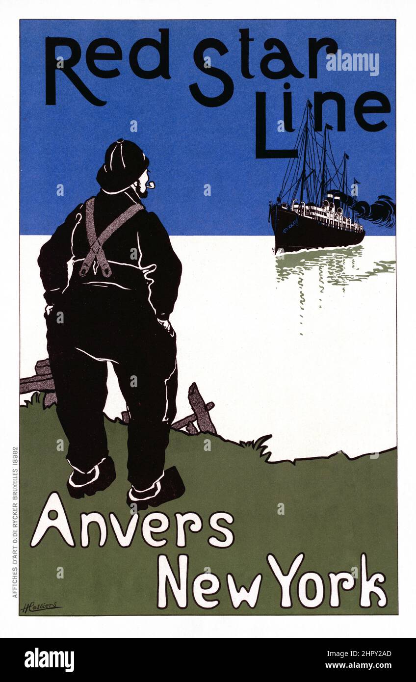 Maitres de l'affiche vol 5 - Platte 228 - Henri Cassiers - Red Star Line, Anvers, New York c 1900. Stockfoto