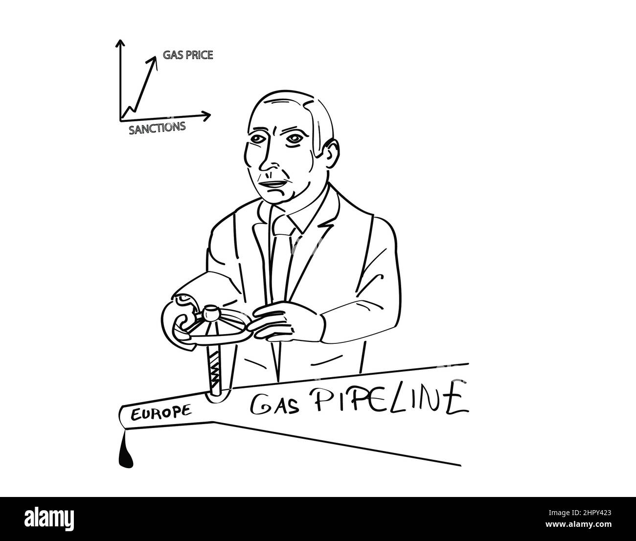 Ukraine Krieg mit Russland, Europa Folgen der Ukraine-Invasion. Wladimir Putin schneidet Gaspipelines nach Europa. Krieg und Energiepreise. Stockfoto