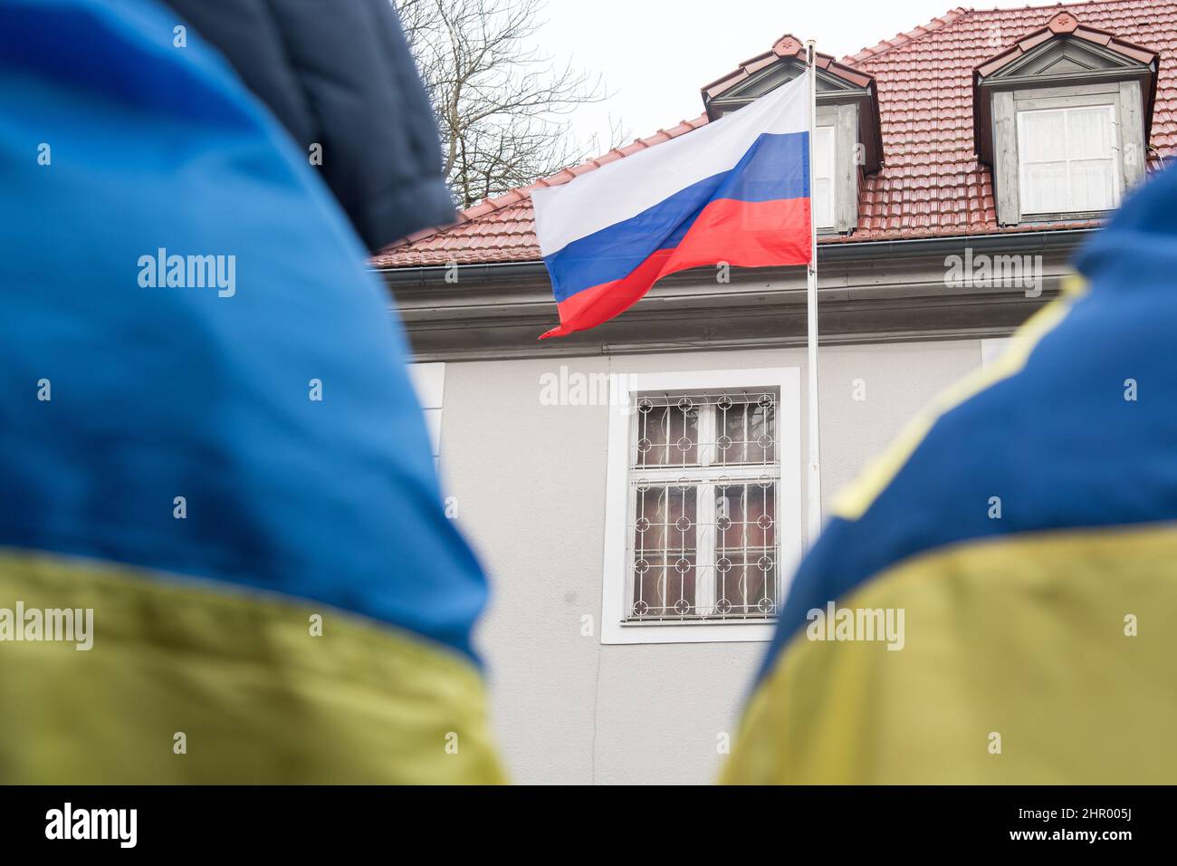 Anti-Kriegs-Protest der Ukrainer gegen russische Invasion in der Ukraine. Danzig, Polen, Februar 24th 2022 © Wojciech Strozyk / Alamy Stock Photo Stockfoto
