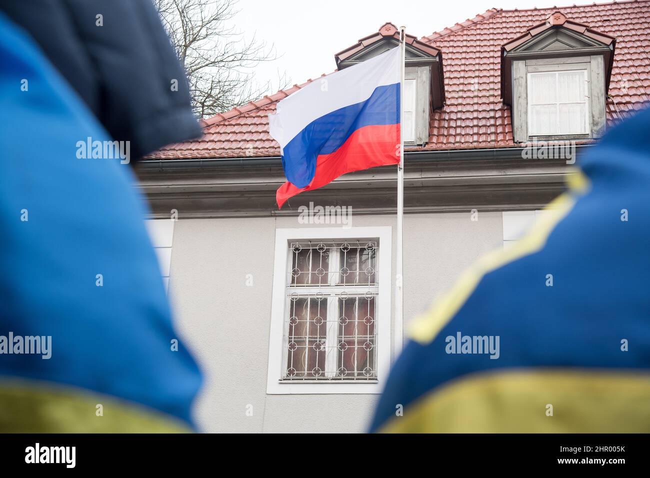 Anti-Kriegs-Protest der Ukrainer gegen russische Invasion in der Ukraine. Danzig, Polen, Februar 24th 2022 © Wojciech Strozyk / Alamy Stock Photo Stockfoto