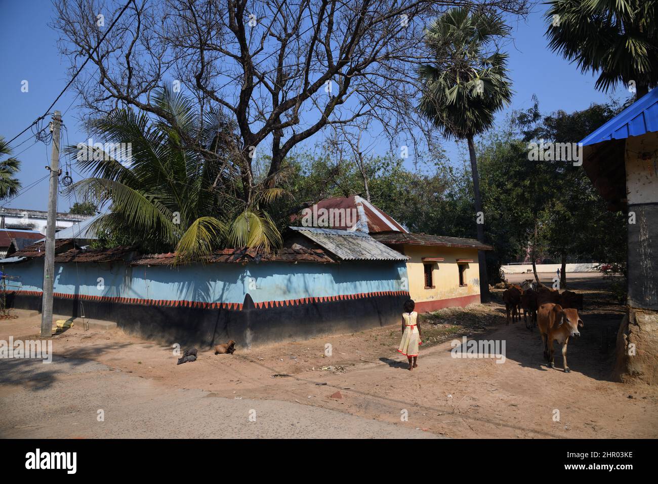 Pearson Pally. Das Santali-Stammesdorf bei Visva-Bharati. Santiniketan, Bolpur, Birbhum, Westbengalen, Indien. Stockfoto