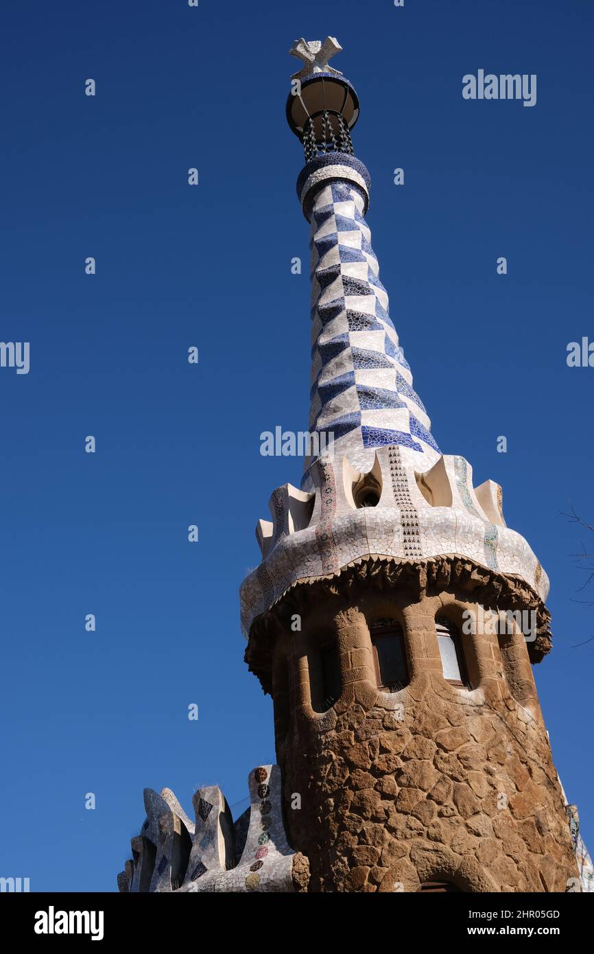 Ein sonniger Wintertag im Park Güell, Barcelona, Katalonien, Spanien Stockfoto