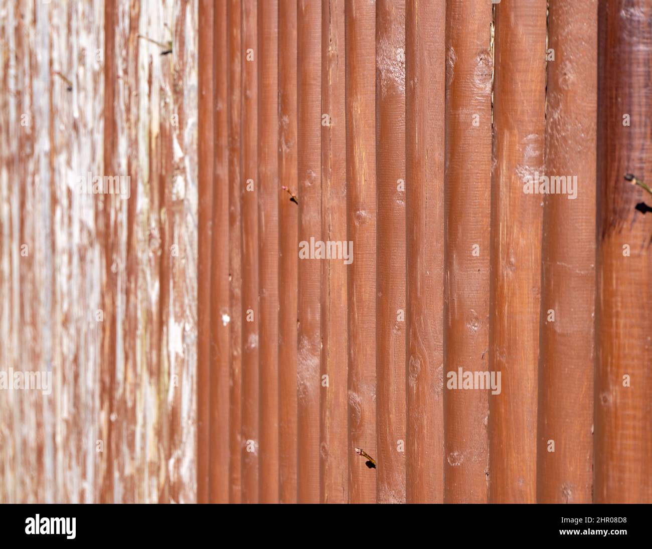 Gartenzaun neu und alt gestrichen Stockfoto