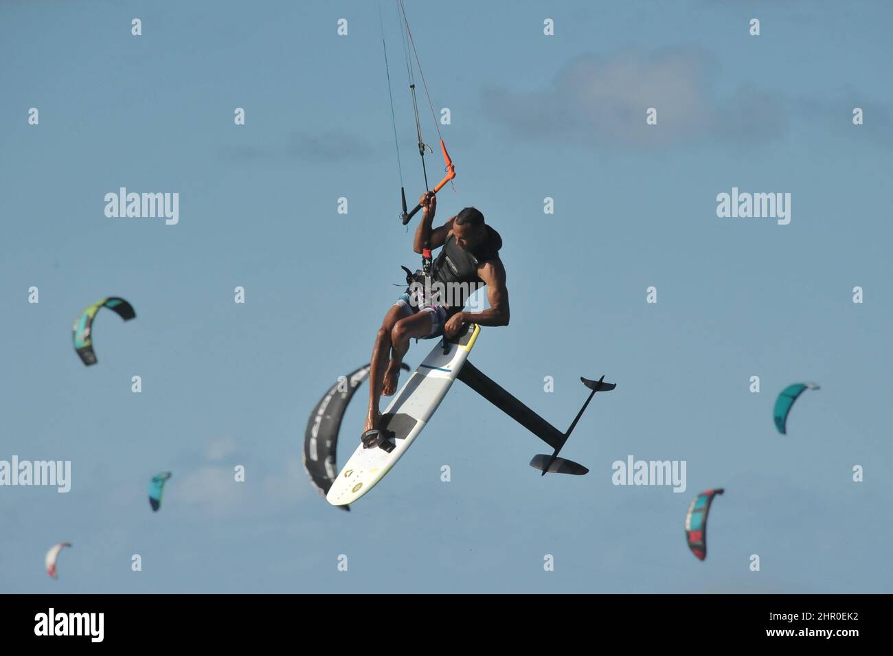 Cabarete, Dominikanische Republik. Lifestyle basiert auf Kitesurfen. Stockfoto