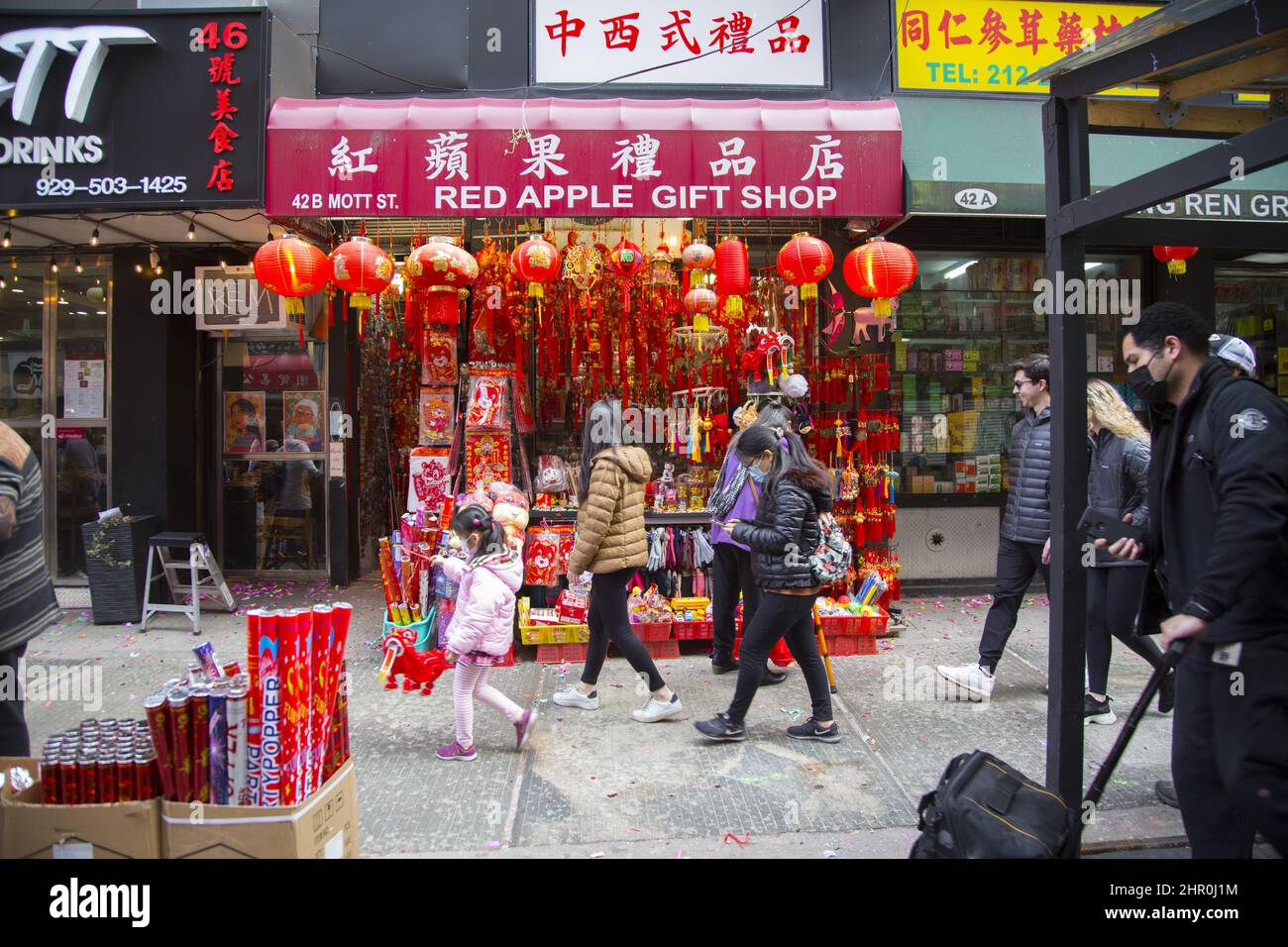 Souvenirladen in der Mott Street in Chinatown, Manhattan, New York City. Stockfoto