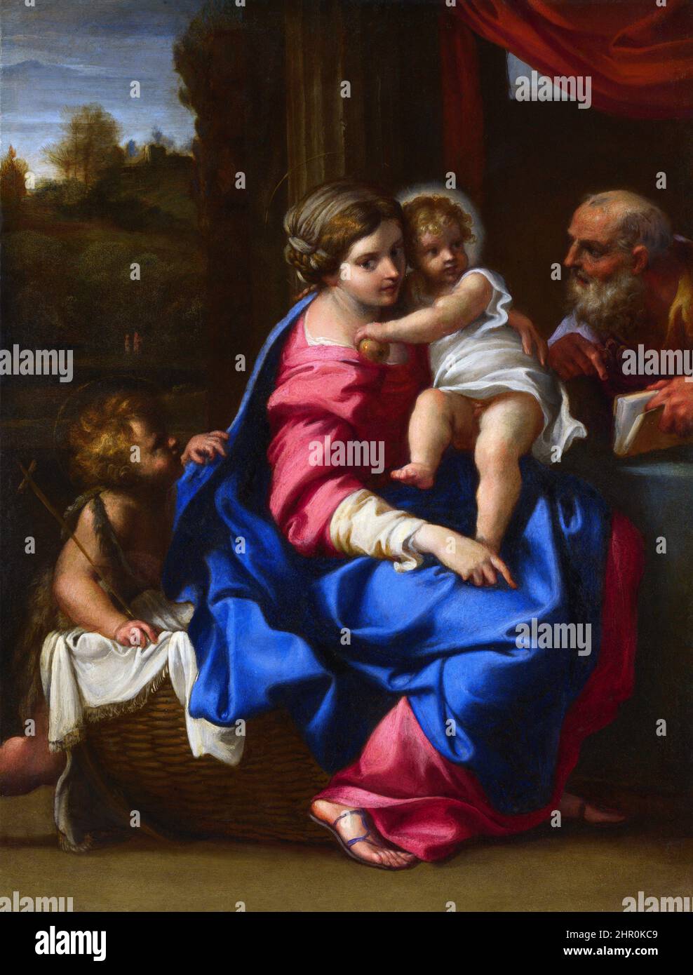 Die Heilige Familie mit dem Säugling des heiligen Johannes des Täufers ('die Montalto-Madonna') des italienischen Barockmalers Annibale Carracci (1560-1609), Öl auf Kupfer, c. 1600 Stockfoto