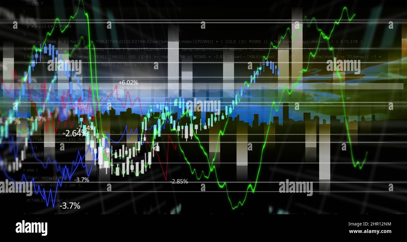 Bild der Verarbeitung finanzieller Daten über dem Stadtbild Stockfoto