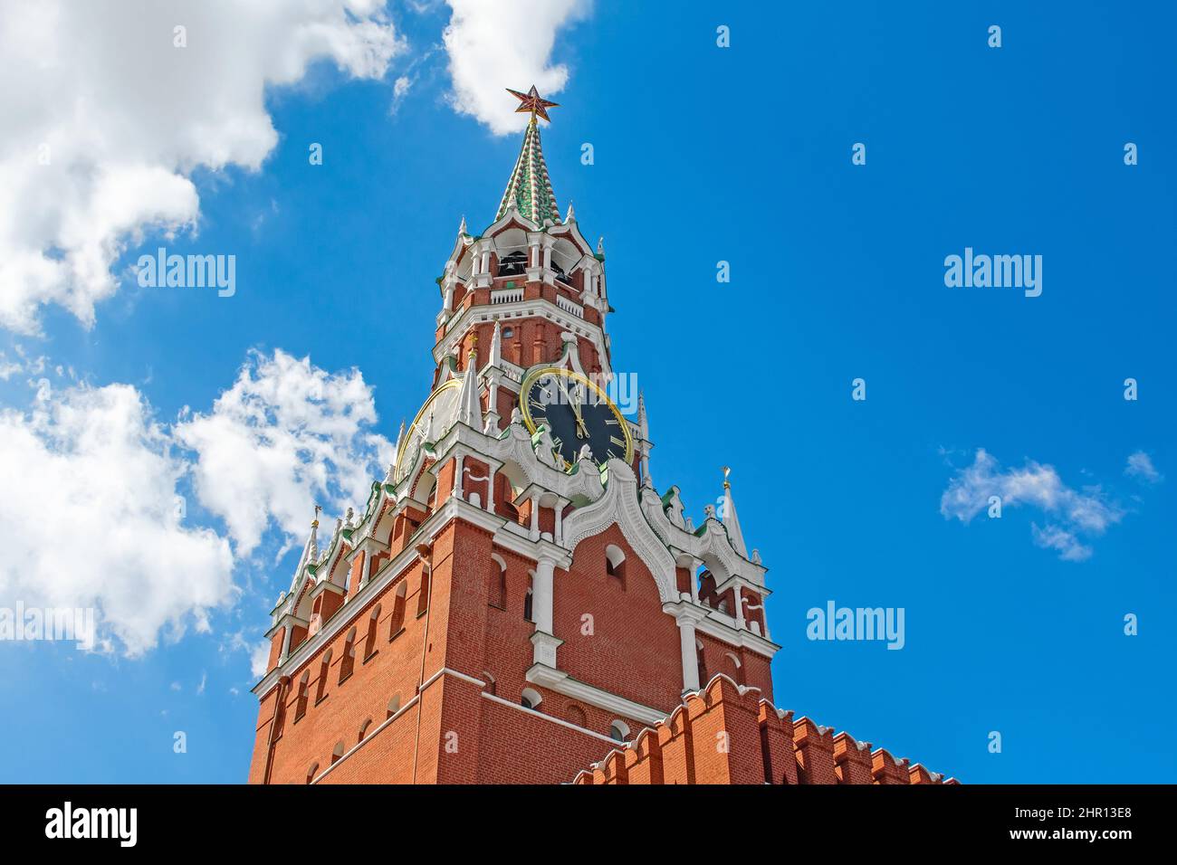 Die Glockenuhr des Spasskaya-Turms des Moskauer Kremls Stockfoto
