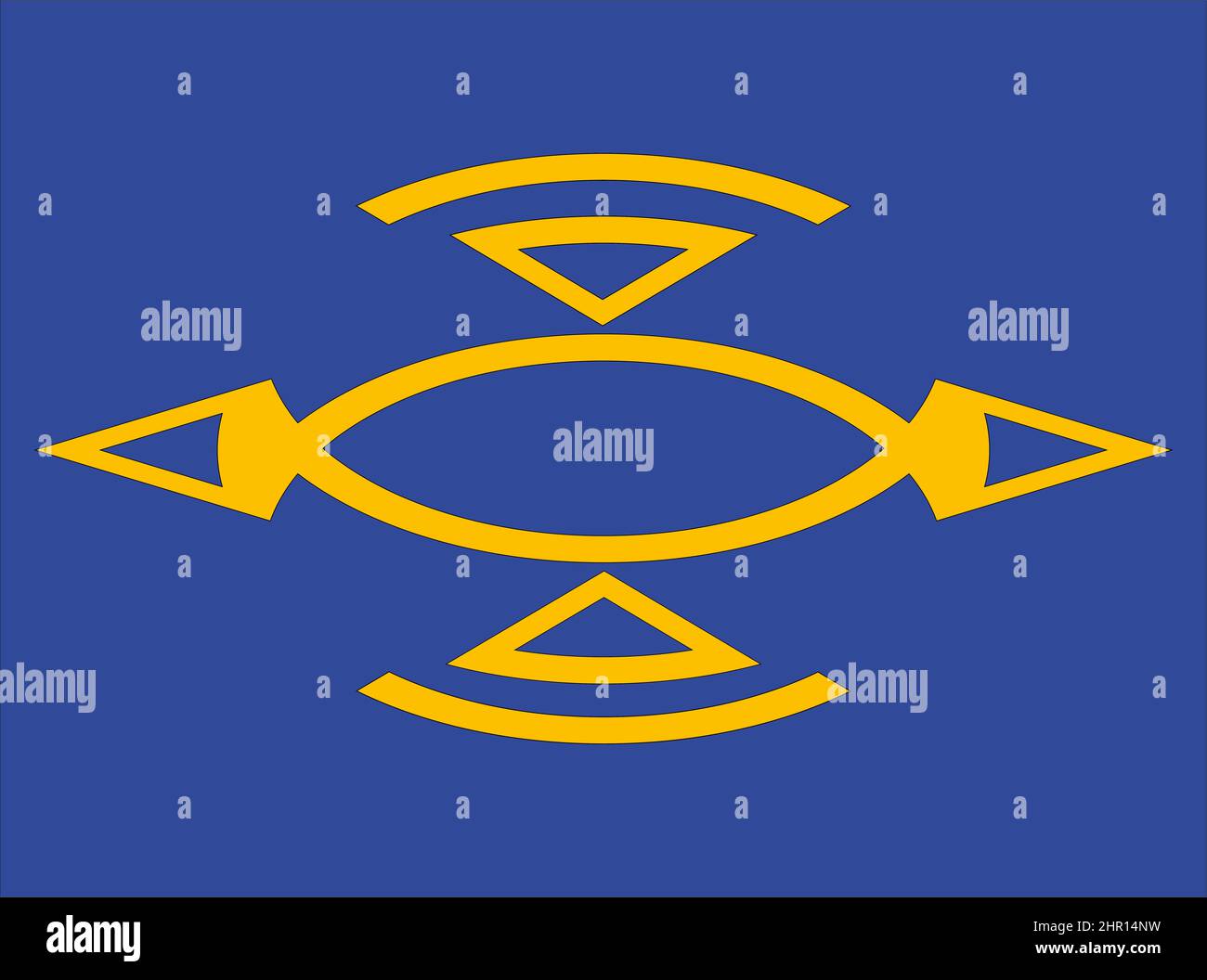 Vektorgrafiken eines unregelmäßig geformten Objekts, das durch Ellipse- und Dreiecksumwandlungen erstellt wurde und vor einem blauen Hintergrund platziert wird. Stockfoto