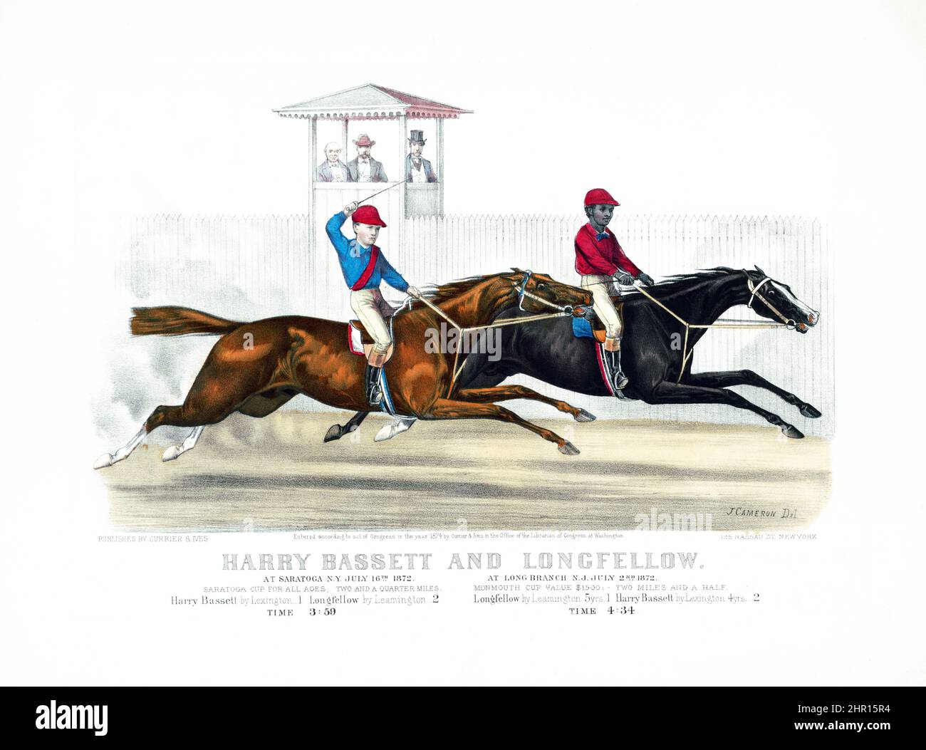 Harry Bassett und Longfellow in Saratoga, N.Y., Juli 16. 1872 Lithographien - handkoloriert 1874. Kunstwerke von John Cameron. Herausgegeben von Currier & Ives. Stockfoto