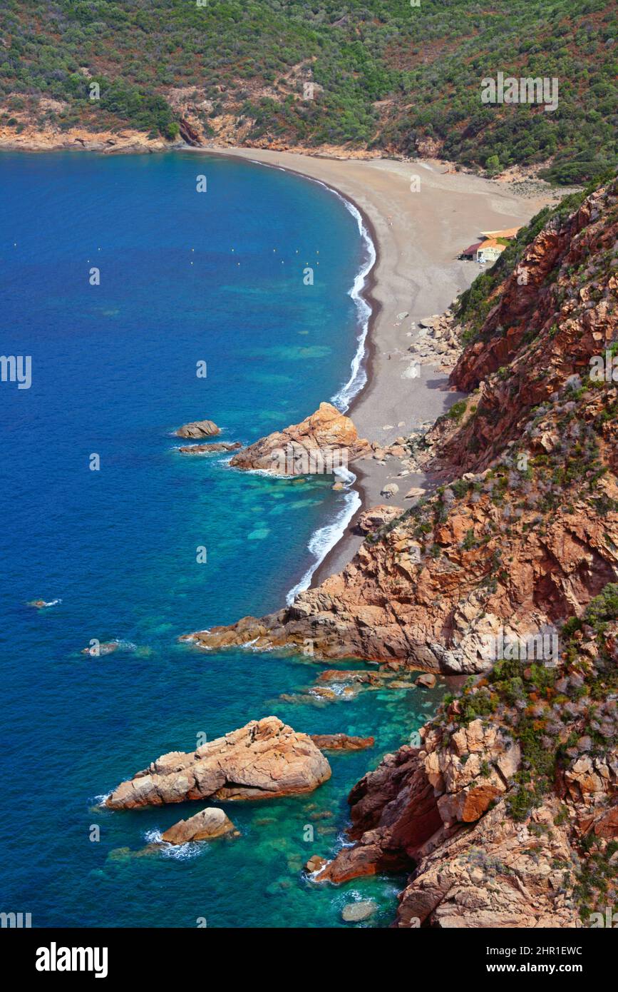 Strand von Bussaglia in der Bucht von Porto, Frankreich, Korsika, Porto Stockfoto
