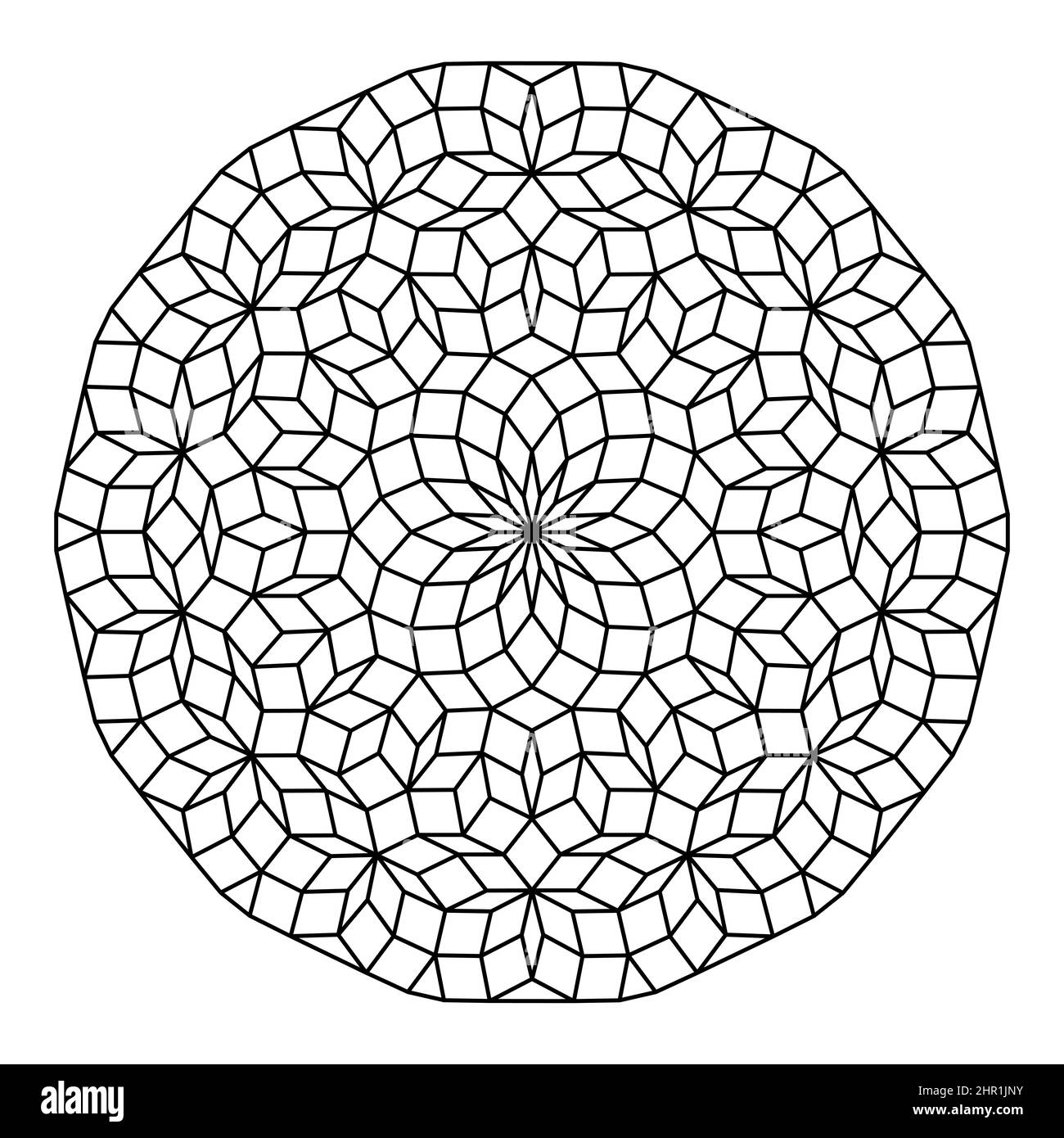 Kreis mit Penrose-Muster. Penrose-Fliesen mit Raute. Nicht-regelmäßige Tilings, die durch einen aperiodenhaften Satz von Prototlien erzeugt werden. Stockfoto