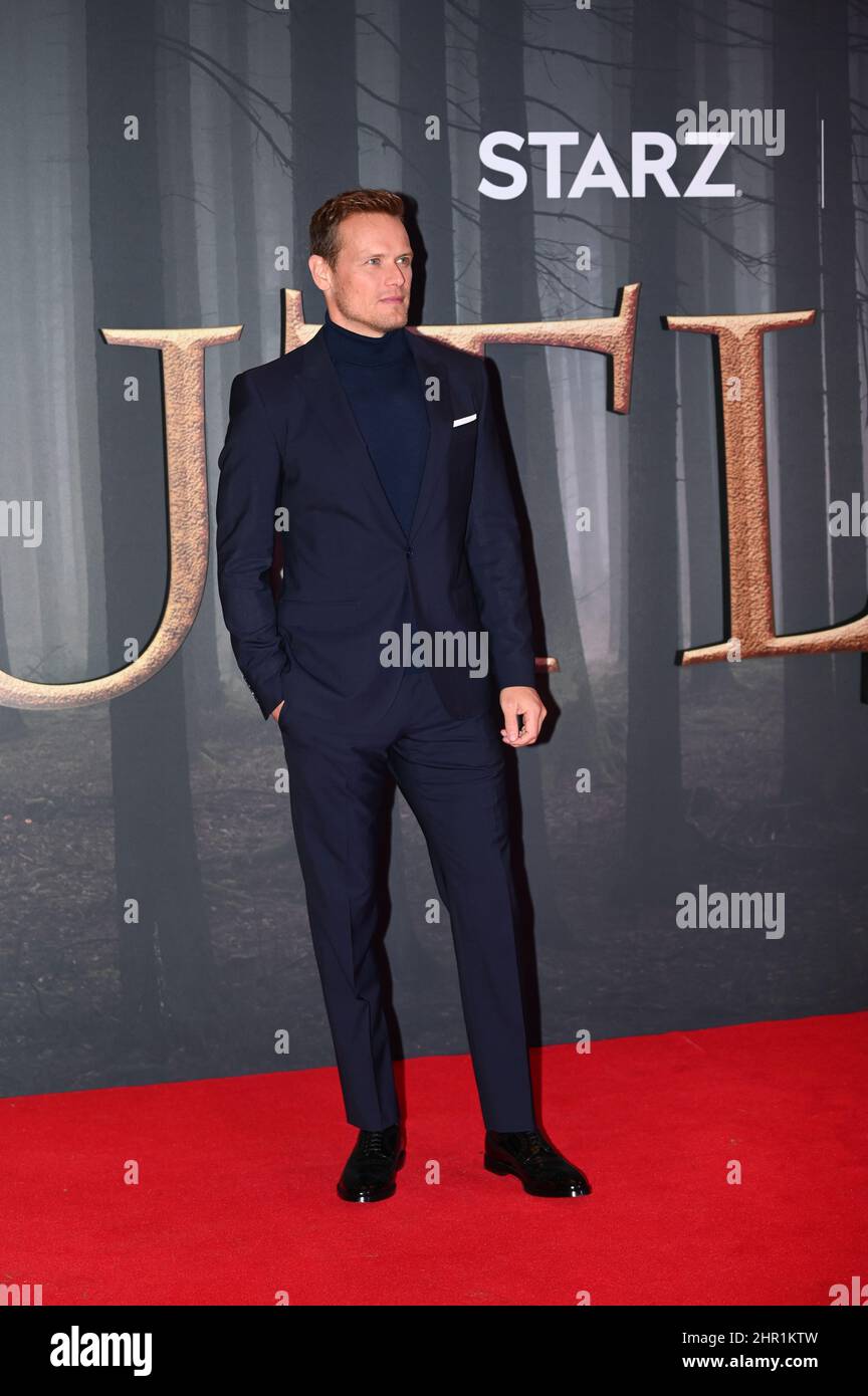 Sam Heughan verharert bei der „Outlander“ Season Six Premiere-Kostümpremiere in der Royal Albert Hall, London, Großbritannien, am 24th 2022. Februar. Stockfoto