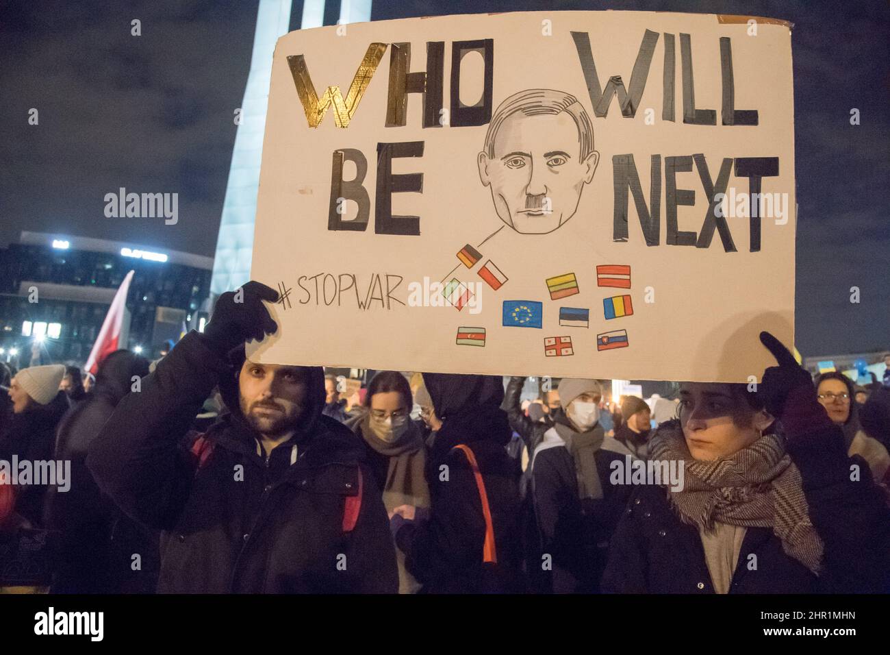 Anti-Kriegs-Protest der Ukrainer gegen russische Invasion in der Ukraine. Danzig, Polen, Februar 24th 2022 © Wojciech Strozyk / Alamy Stock Photo Stockfoto