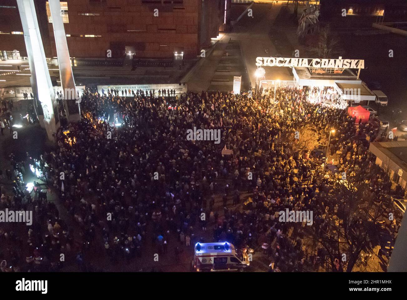 Anti-Kriegs-Protest der Ukrainer gegen russische Invasion in der Ukraine. Danzig, Polen, Februar 24th 2022 © Wojciech Strozyk / Alamy Stock Photo Stockfoto