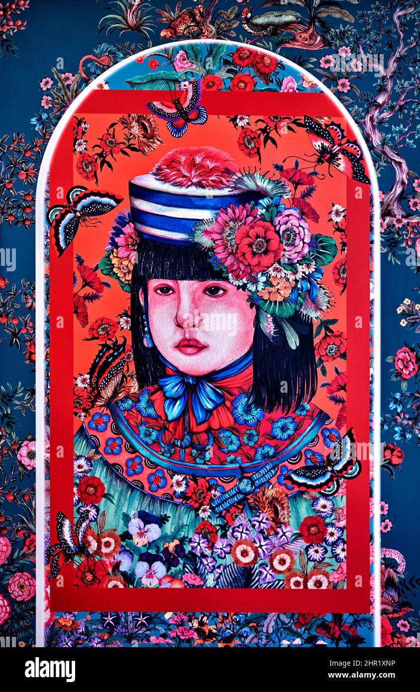 Plakat des chinesischen Mädchens in traditioneller Tracht Stockfoto
