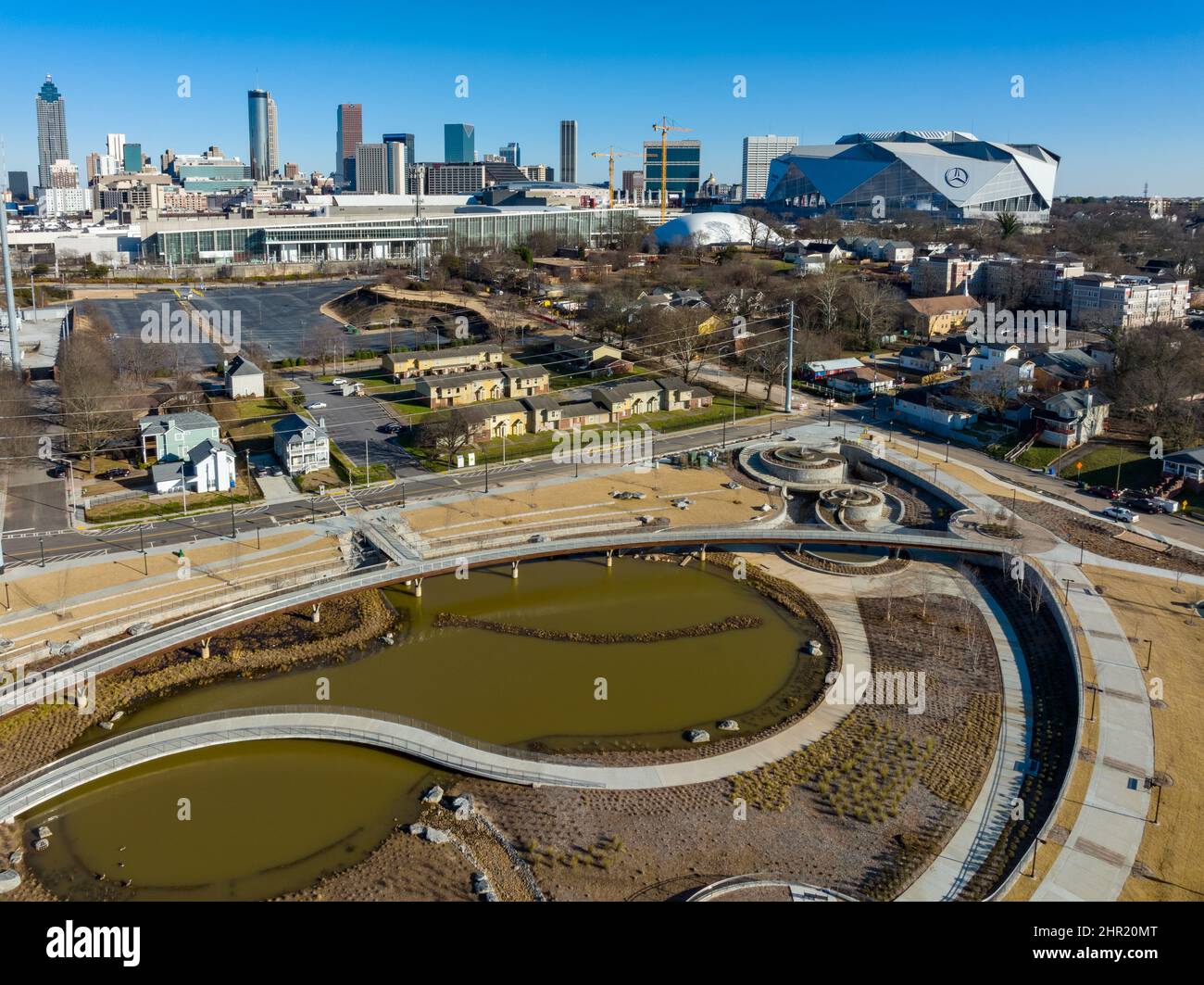 Vom Rodney Cook City Park mit Blick auf die Innenstadt von Atlanta. Stockfoto