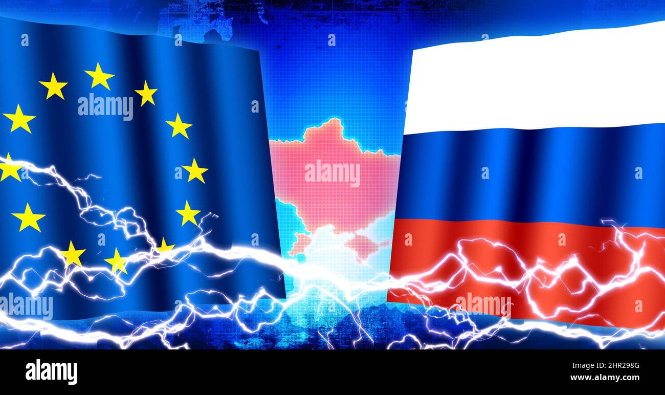 Russland gegen die EU (Russisch-Ukrainischer Krieg ). Abbildung des Webbanners Stockfoto