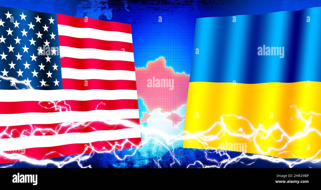 USA gegen Ukraine (Russisch-Ukrainischer Krieg ). Abbildung des Webbanners Stockfoto