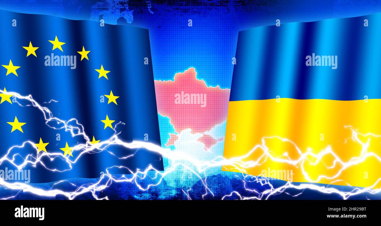 Ukraine gegen EU (Russisch-Ukrainischer Krieg ). Abbildung des Webbanners Stockfoto