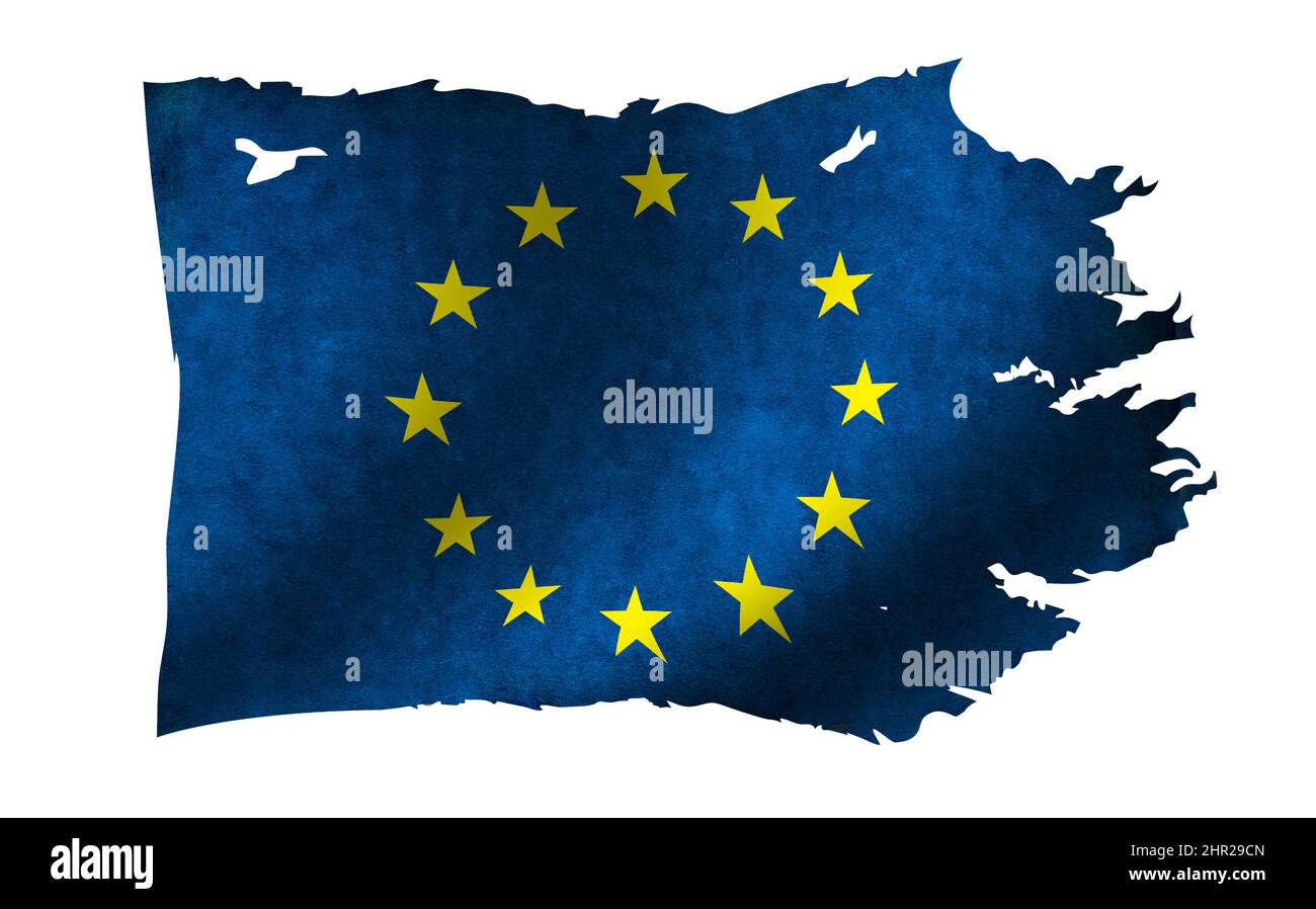 Abbildung der schmutzigen und zerrissenen EU-Flagge (Europäische Union) Stockfoto