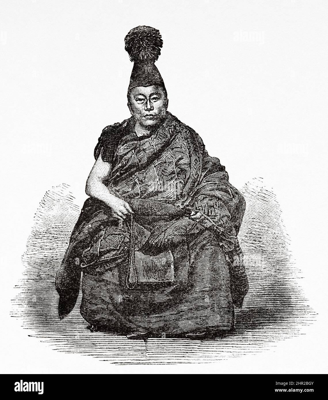 Geistlicher Führer der mongolischen Völker und höchster Hierarch des mongolischen lamaistischen Buddhismus, Mongolei. Asien. Reise in die Mongolei von Nikolai Mijailovich Przewalski in den Jahren 1870-1873, Le Tour du Monde 1877 Stockfoto