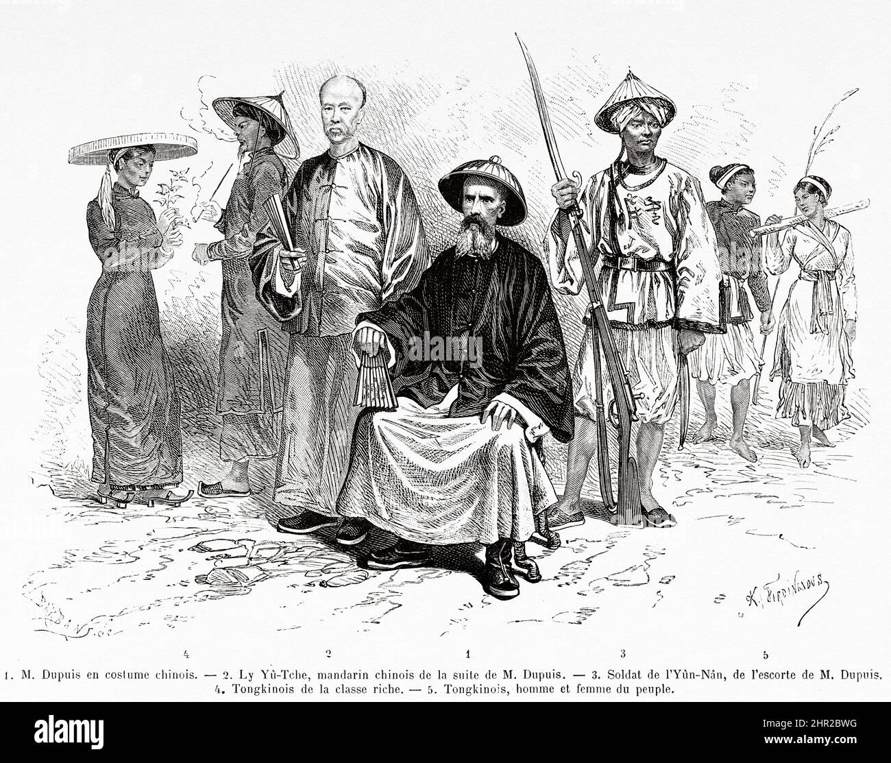 Jean Dupuis (1829-1912) war ein französischer Händler und Entdecker, gekleidet in traditionelle chinesische Volkstracht. Eroberung des Tonkin-Deltas durch Romanet de Caillaud Stockfoto