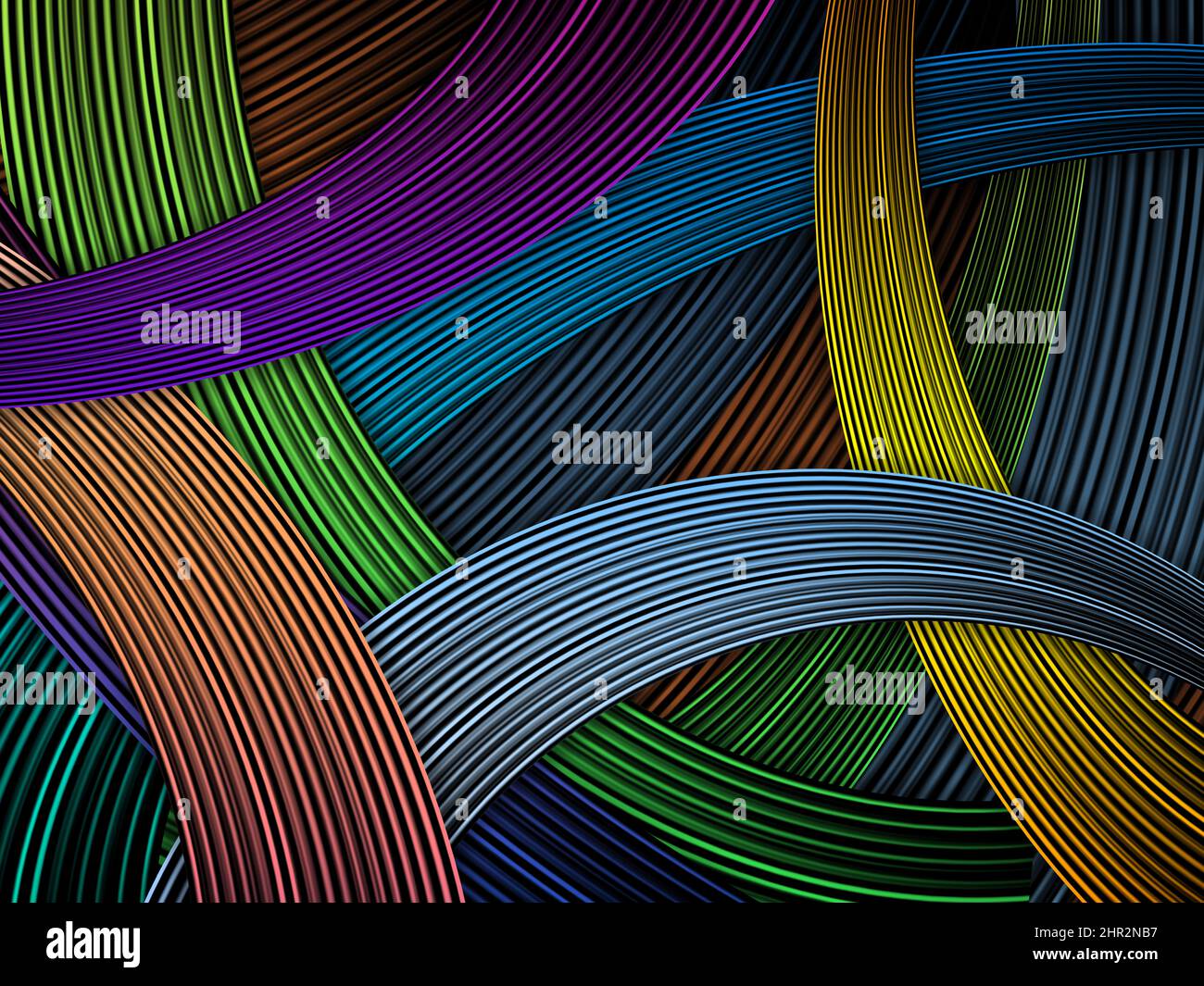 Abstrakt bunte wellige Linien, Kabel, Garbe von Draht Stipe Hintergrund Design-Konzept. Moderne Gradientenvektordarstellung. Stockfoto