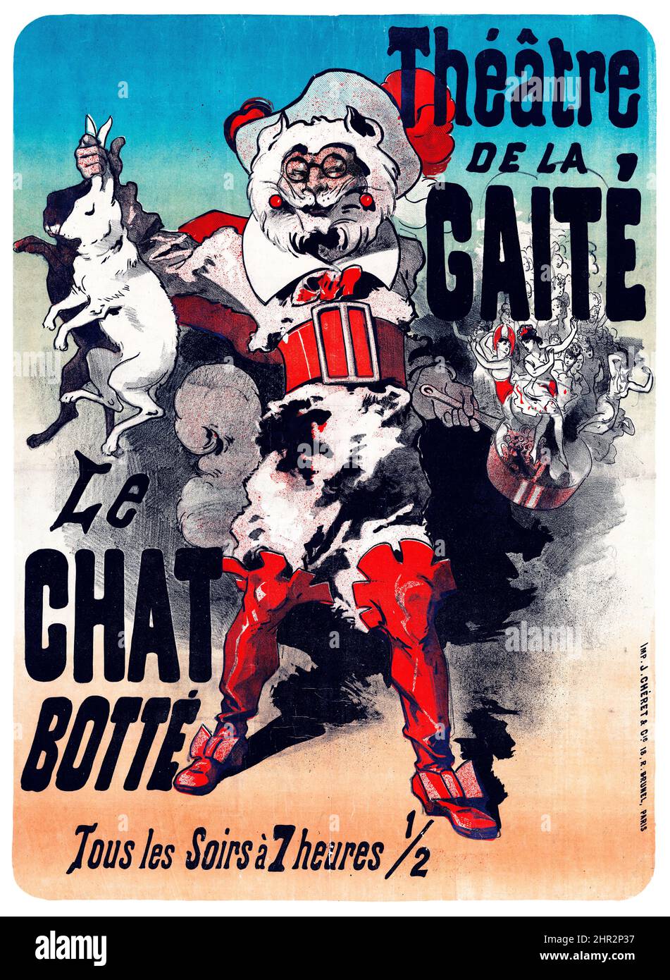 Jules Chéret - Théâtre de la Gaité. Le Chat Botté. Tous les Soirs à 7 heures ½, 1878. Poster von La Belle époque. Sehr hohe Auflösung. Digital verbessert. Stockfoto