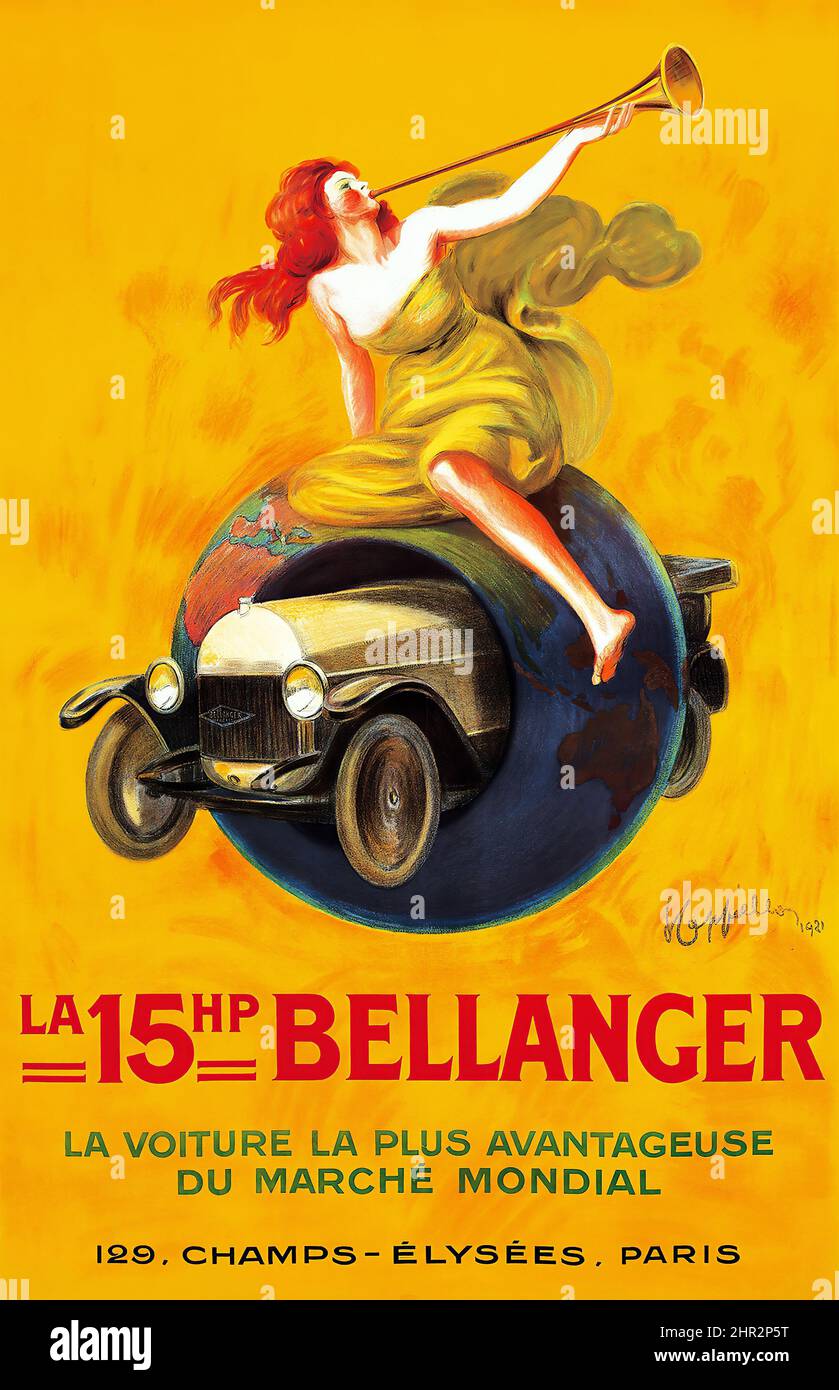 La 15hp Bellanger (1921) - Leonetto Cappiello - vintage Werbeplakat. Digital verbessert. Stockfoto