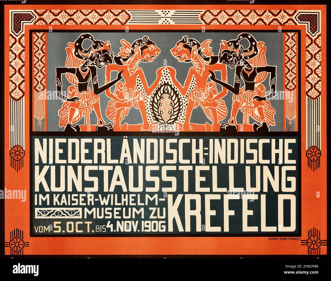 Ausstellungsplakat Für Niederländisch-Indien (Kaiser-Wilhelm-Museum Krefeld, 1906). Plakat der Deutschen Kunstausstellung - Vintage-Werbeplakat Stockfoto