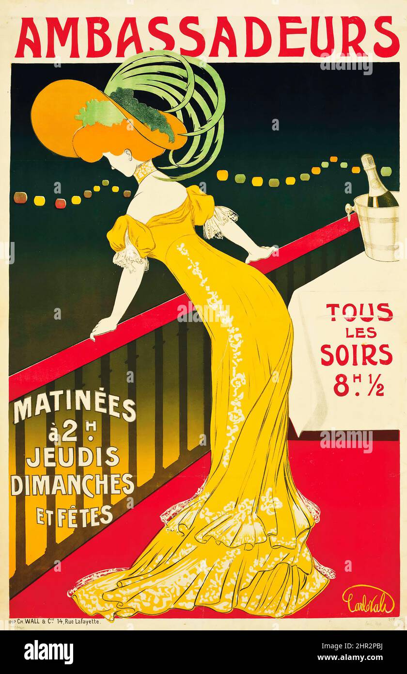 Carlo Dali - AMBASSADEURS, Tous Les Soirs - Lithographie in Farben, gedruckt von C.H. Wand & Cie. Vintage-Werbung. Matinées. Stockfoto
