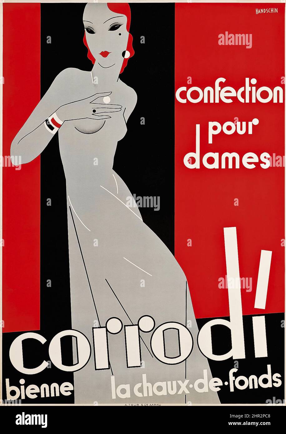 Plakat von Johannes Handschin (1899-1948) CORRODÍ, Confection pour dames - vintage Werbeplakat, 1933. Stockfoto