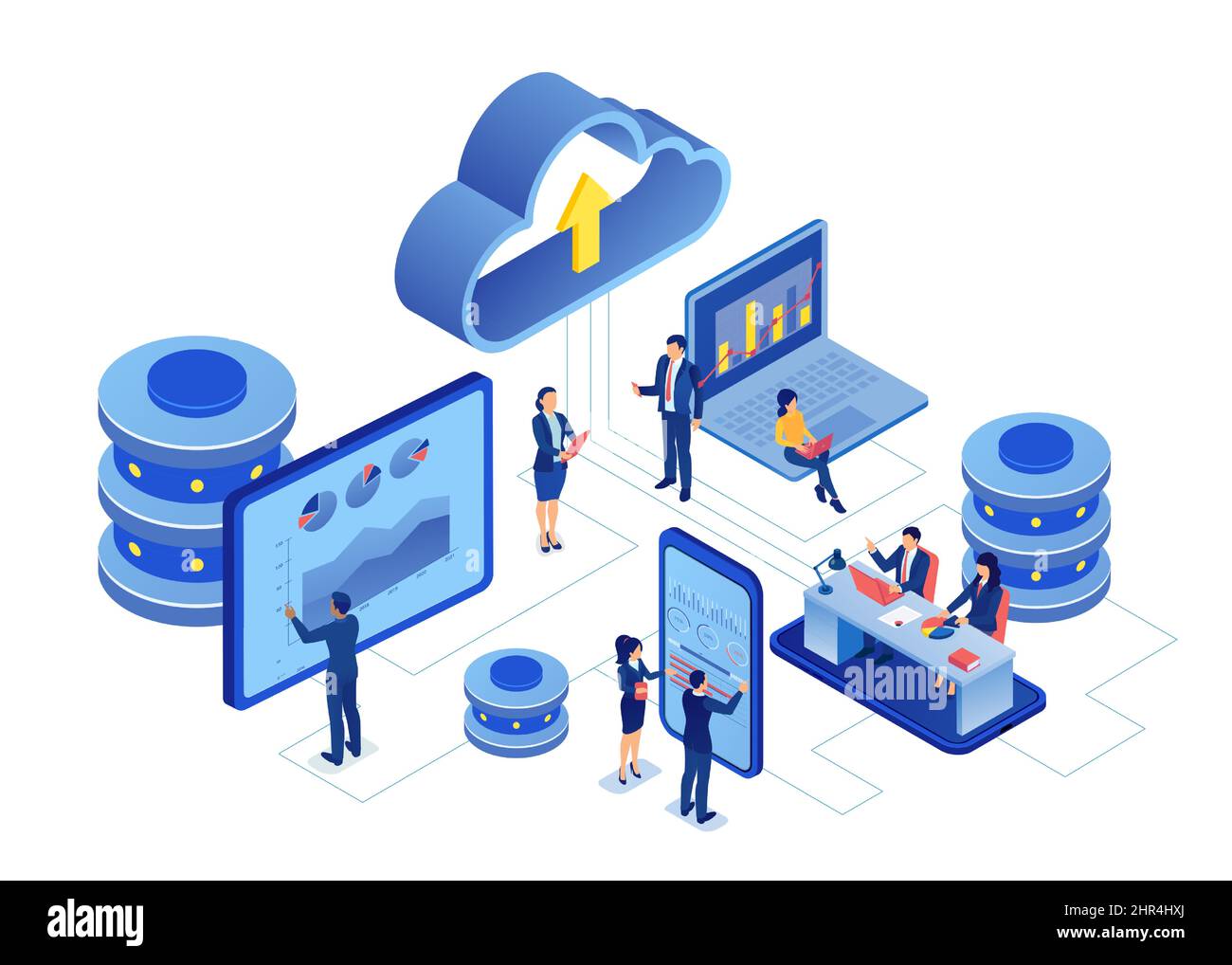 Vektor von Geschäftsleuten, die Cloud-Technologie-Server-Service verwenden Stock Vektor