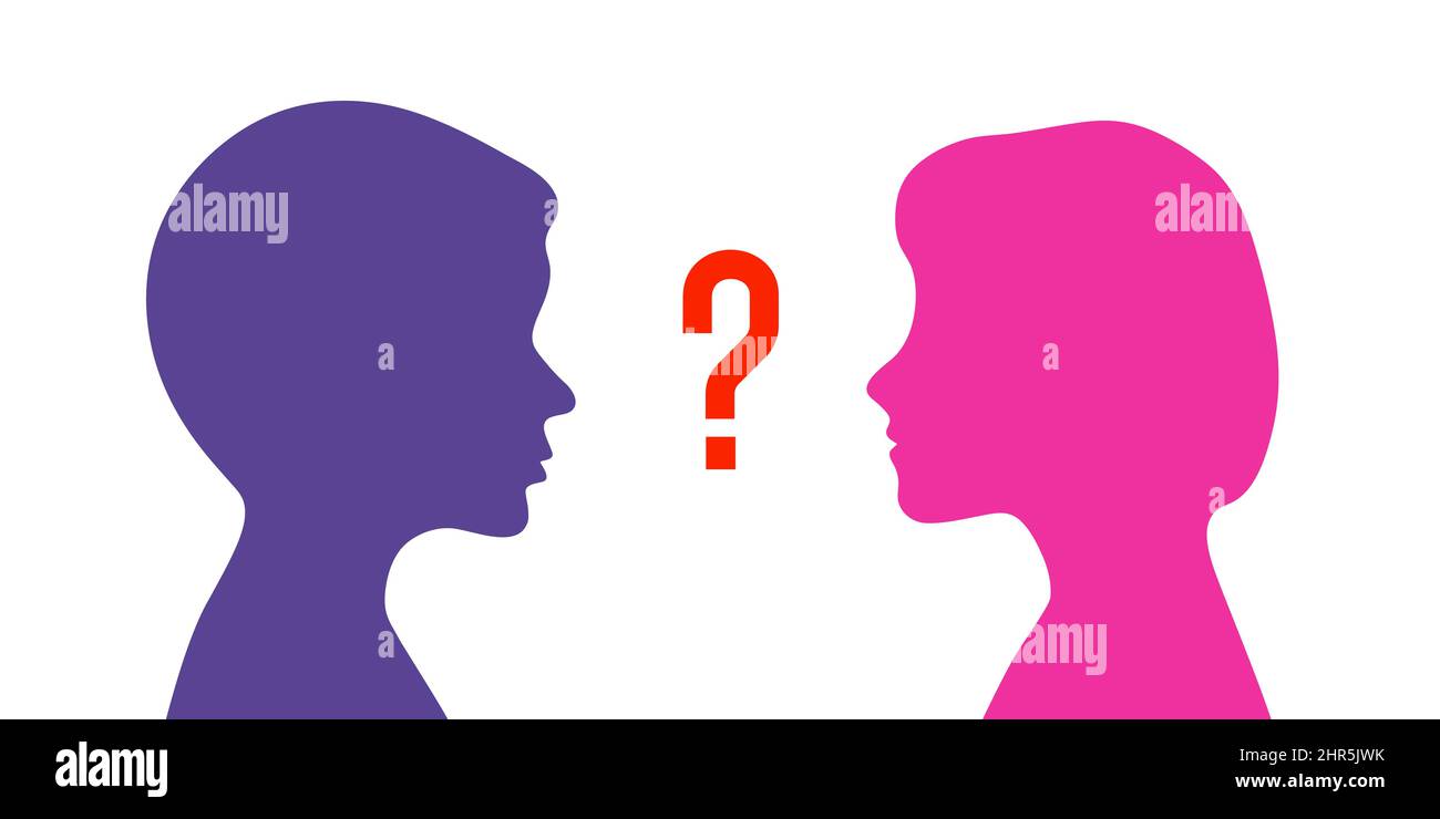 Silhouette Profil Junge und Mädchen aus verschiedenen Kulturen und verschiedenen Ländern. Vielfalt multiethnischer Menschen. Koexistenz Harmonie und multikulturelles Kommun Stock Vektor