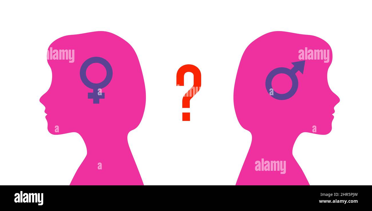 Problem der Geschlechterwahl für eine Person in der modernen Gesellschaft. Silhouette Profil Mädchen Baby Kind. Multikulturelle Multi-Gender-Gesellschaft. Freundschaft und Relati Stock Vektor