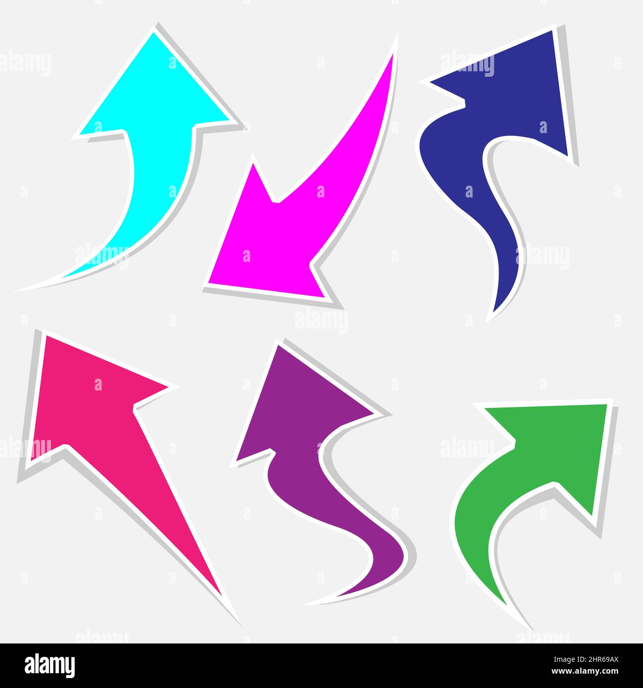 Pfeil gesetzt. Farbige geschwungene Pfeile. Vektordarstellung auf weißem Hintergrund isoliert. EPS 10 Stock Vektor