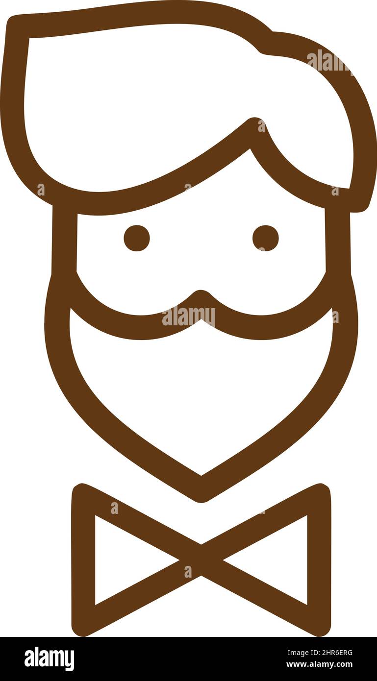 Vektor-Ikone des bärtigen Mannes Gesicht mit der Fliege, isoliertes Logo für Friseur Stock Vektor