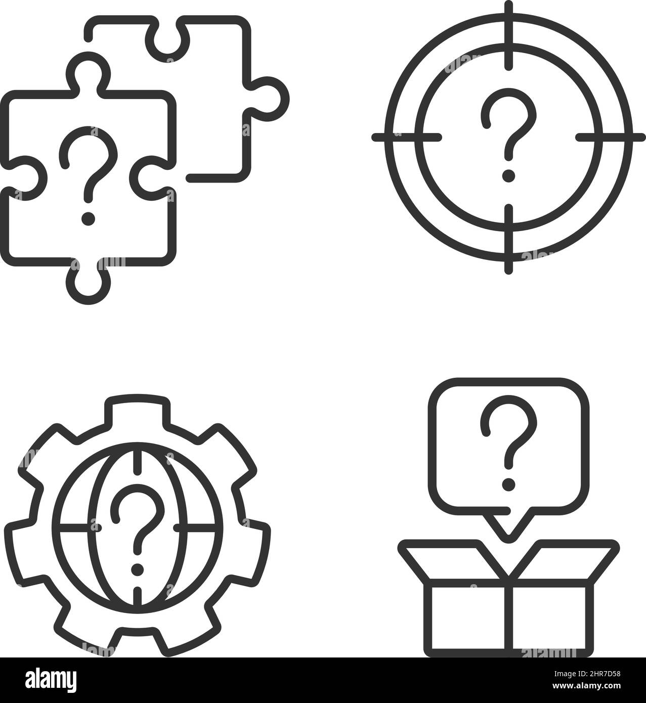 Suche nach neuen Problemlösungen lineare Symbole gesetzt Stock Vektor