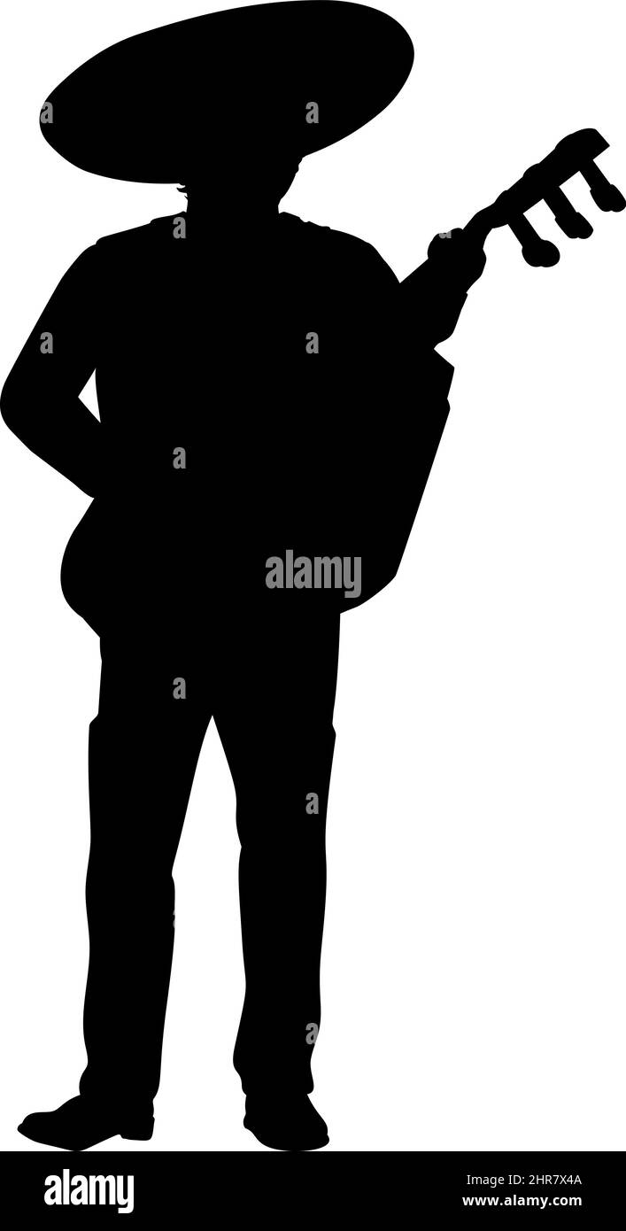Silhouette Mexikaner Mann spielt große Gitarre gitarron Stock Vektor