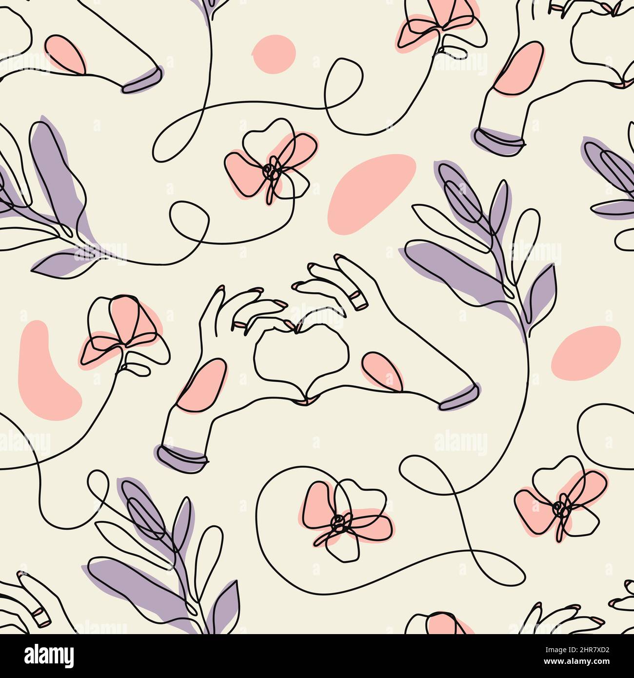 Liebe paar Hände Linie Vektor nahtlose Muster. Doodle zeitgenössische Kunst Stock Vektor