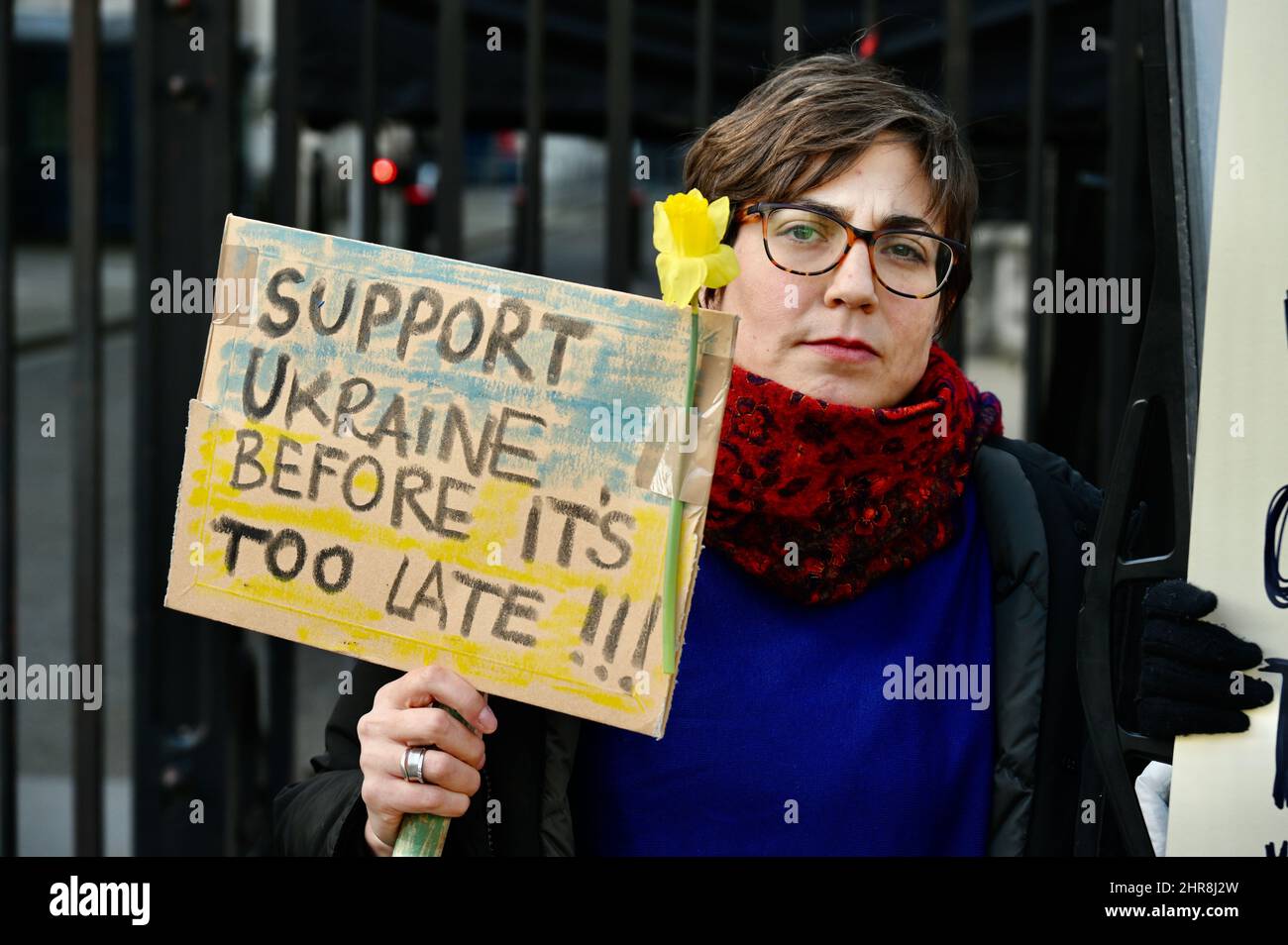 London, Großbritannien. Ukrainische Bürger, die im Vereinigten Königreich leben, versammelten sich vor der Downing Street, um gegen die russische Invasion in der Ukraine zu demonstrieren. Kredit: michael melia/Alamy Live Nachrichten Stockfoto