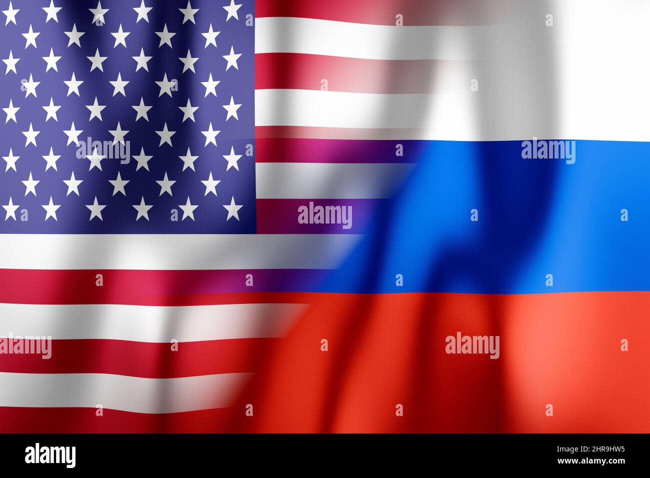 Flaggen der USA und Russlands - 3D Abbildung Stockfoto