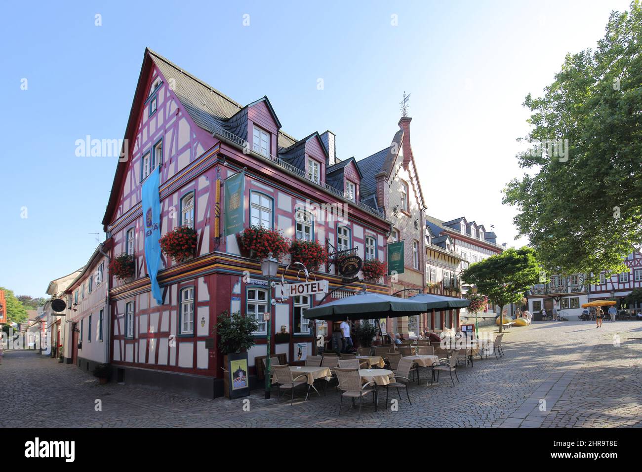 Fachwerkhaus, Taunushof am König-Adolf-Platz, Idstein im Taunus, Hessen, Deutschland Stockfoto